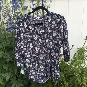 Denver Hayes Split Neck Boho Blouse - Blue Floral Size XL